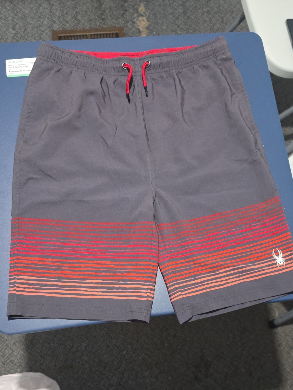 Spyder Kids Gray Athletic Shorts with Red and Orange Stripe Accent
